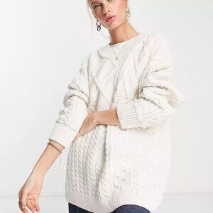 Free People Leslie Cable Knit Tunic — ivory white — size large